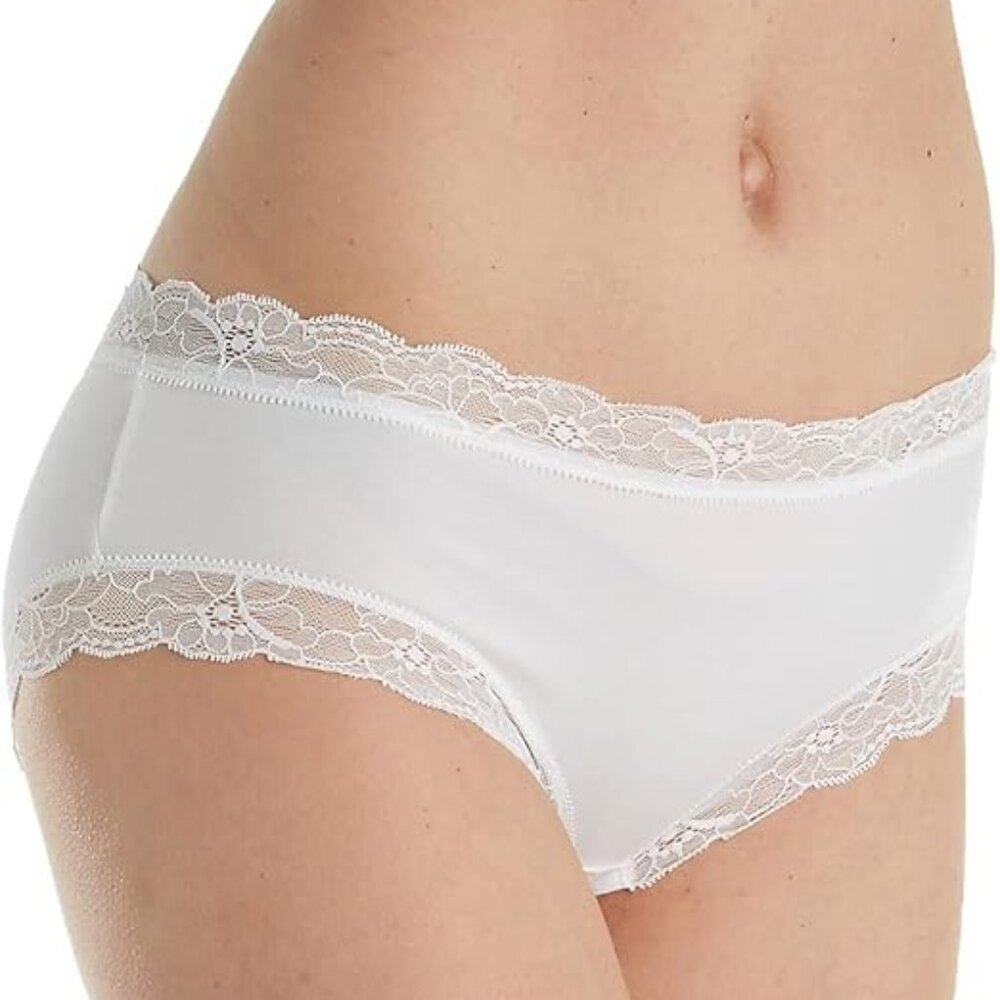 Hanro 72438 Women's Cotton Lace Hipster Panty in White Size L MSRP $55